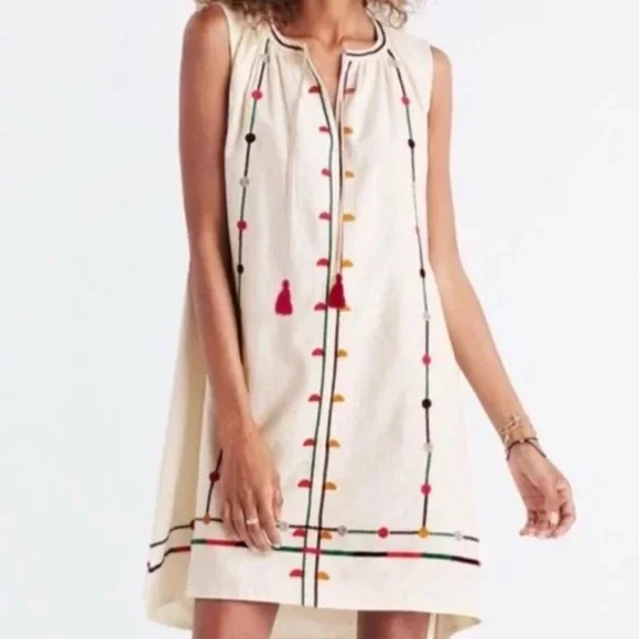 Madewell Willow Embroidered Shift Dress Boho Linen Blend Dress size S Lined - Picture 1 of 12